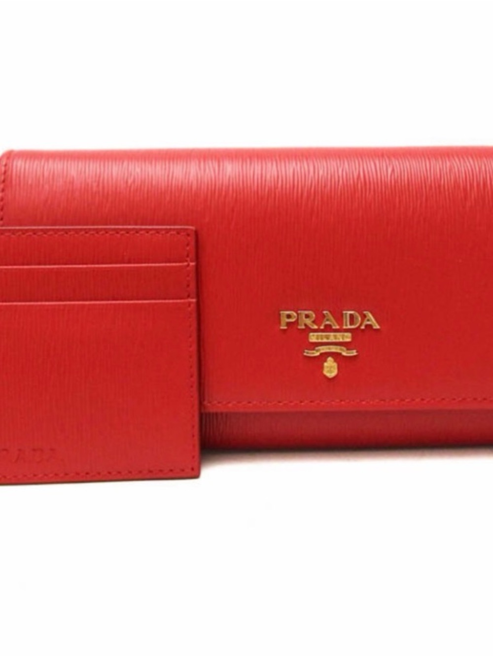 Prada Red Saffiano Leather Clutch with Gold Chain
